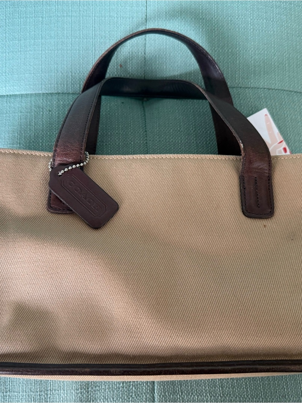 Vintage Coach Greenwich khaki Canvas Bag with Dark Brown Leather Trim